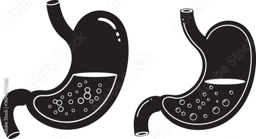 Two stomach silhouettes with bubbles silhouette