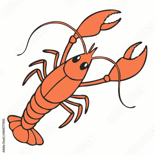 whole red lobster isolated on white background, lobster Sticker, wall art vector travel postcard stamp, summer engraving emblem, placard or poster, Retro frame border element design