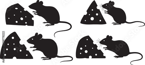 Four mice silhouettes nibbling on cheese
