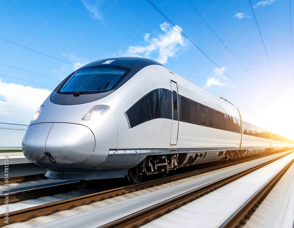 Fototapeta premium High-speed train on sunny tracks