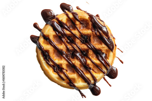 waffle drizzled with chocolate sauce isolated on transparent background