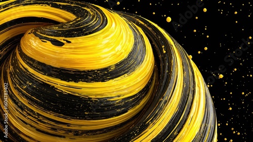 Abstract swirling design with yellow and black colors.