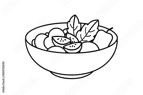 Salad Bowl With Sliced Peaches Arugula