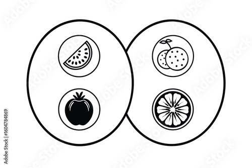 Round Icons Of Assorted Fruits With Shadow