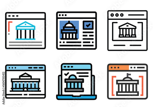 Set of Illustrations Depicting Government Buildings on Website User Interface