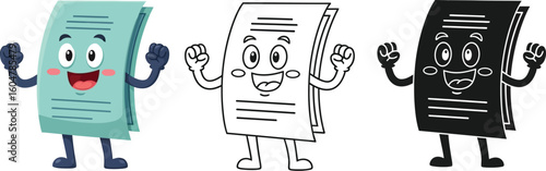 Cartoon document character vector illustration paper sheet happy file design