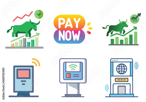 Financial growth and payment methods depicted through modern illustrative icons