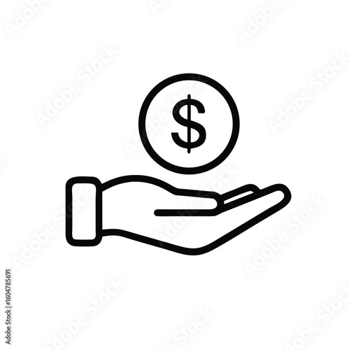 Hand holding a dollar coin icon