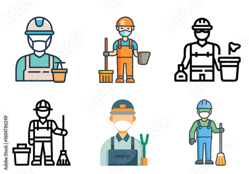 Collection of Sanitation Workers Wearing Masks and Protective Gear in Different Styles