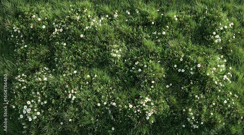 Fototapeta premium Green Grass and Blooming Wildflowers