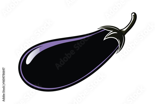 Purple Eggplant With Glossy Skin White Background