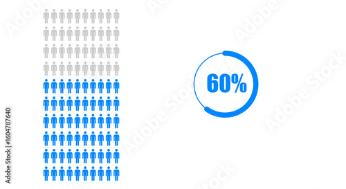 60 percent people icon Population demography concept isolated on white background