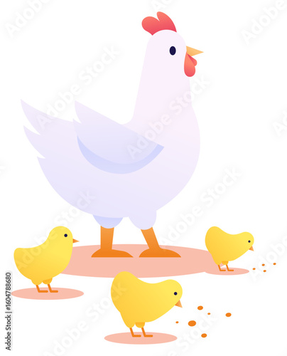 hen and chicks vector illustration