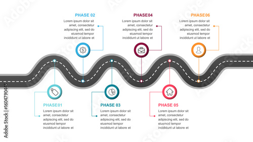 Highway roadmap with pins. Car road direction, gps route pin road trip navigation and roads business infographic vector illustration