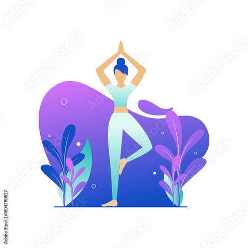 Balance and Focus Concept with Woman in Tree Pose Yoga Position