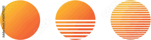 Three orange sun icons with varying line details on a white background displayed closely