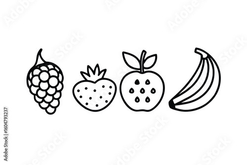Cute Colorful Vector Set Of Organic Fruit