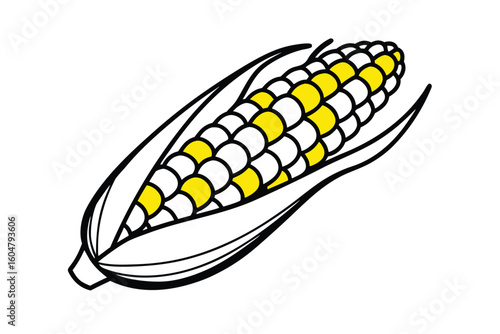 Corn Cob With Yellow Kernels Flat Vector