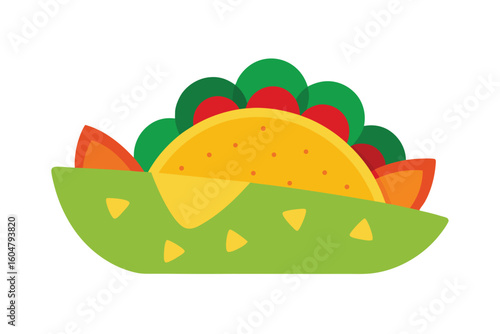 Colorful Taco Salad With Guacamole And Tortilla Chips