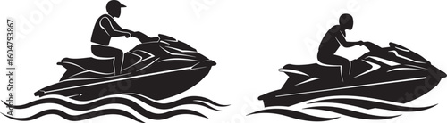 Two sailing ships on wavy water silhouette