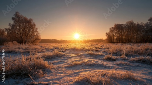 Frozen field at sunrise