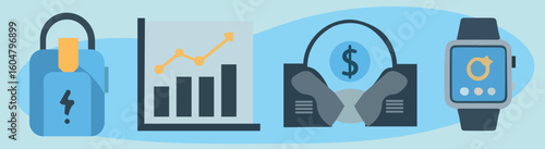 Digital security and financial growth concept with smart devices and data analytics for modern business and technology solutions