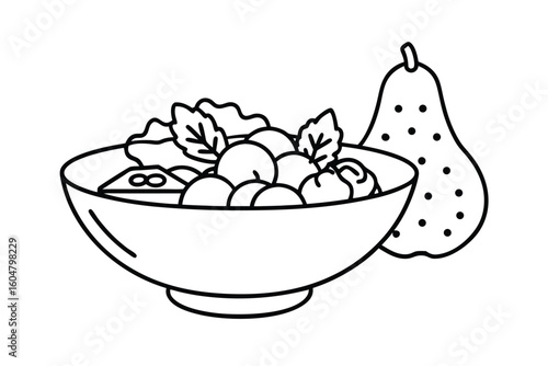 Bowl Of Salad With Poached Pear Blue Cheese And Walnuts