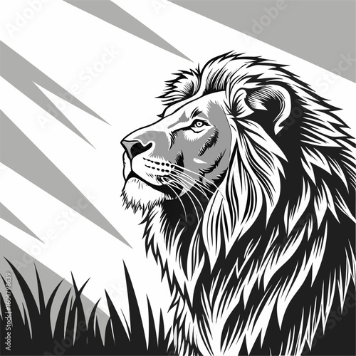 A powerful black silhouette of a roaring lion's head with a flowing mane, embodying the wild spirit of a predatory feline king