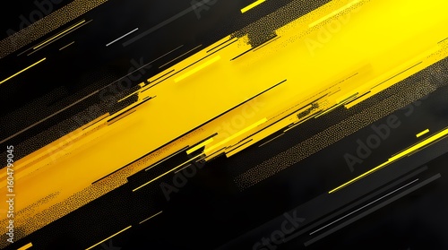 Dynamic abstract background with sharp yellow and black shapes. Modern graphic design with glitter texture and diagonal lines, suggesting speed and energy.