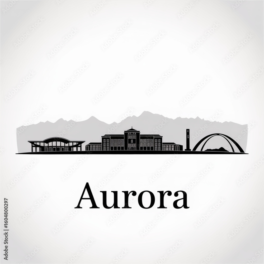 Obraz premium Aurora Skyline Silhouette - Mountain-City in Colorado Vector Illustration