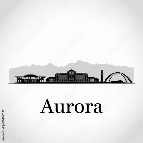 Aurora Skyline Silhouette - Mountain-City in Colorado Vector Illustration