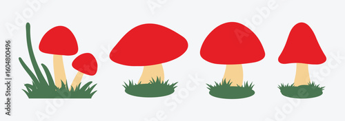 Silhouette mushrooms collection. Cartoon vector mushrooms clipart, doodle icon set. Mushroom and toadstool collection. Vector illustration.