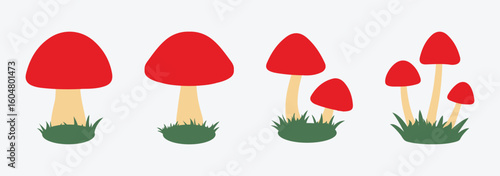 Silhouette mushrooms collection. Cartoon vector mushrooms clipart, doodle icon set. Mushroom and toadstool collection. Vector illustration.