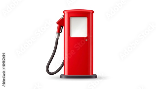 Red gas pump on white background.  3D realistic