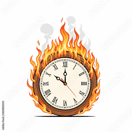 A burning clock symbolizing how lost time can never return and how passing time leaves missed opportunities if not used wisely. Perfect for posters, books, and online articles about time awareness