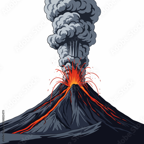 A powerful volcano eruption at Mount Merapi showing natural disaster, danger, and the need for emergency evacuation. Perfect for posters, books, and online articles about volcanic hazards