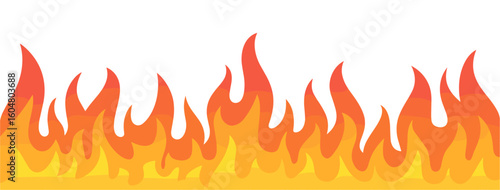 A fire with orange flames is shown as border in a white background. The fire is very large and has a lot of flames
