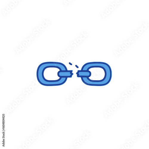 Broken chain link icon in minimalist blue design, transparent background.    