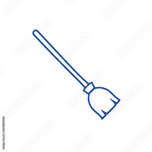 Simple blue broom illustration with long handle, transparent background.    