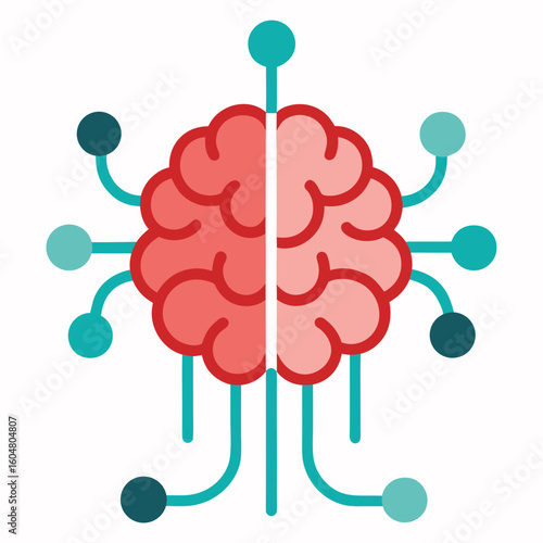 Stylized brain with connecting nodes representing neural network and artificial intelligence