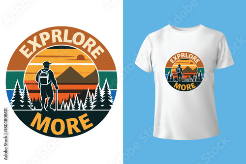 Hiking T-shirt design Vector Graphics. adventure mountain outdoor hiking custom t shirt design, outdoor adventure, Mountain illustration, Vector graphic, Outdoor Adventure Inspiring Motivation Quote.