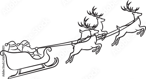 Santa sleigh pulled by reindeer christmas holiday