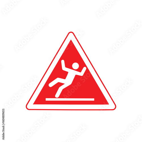 Red and White Slippery Floor Caution Sign Design Warning About the Risk of Falling and Potential Injuries, Safety Sign