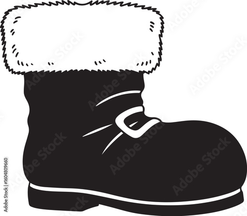 Black boot with white fur trim and buckle footwear winter