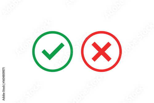 Visual Representation of Agreement and Disagreement Green Check and Red X in Circles Symbolizing Yes and No Decisions