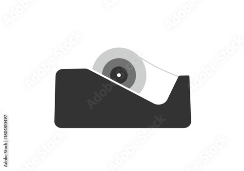 Simple Black Tape Dispenser with Gray Tape Roll and White Tape.