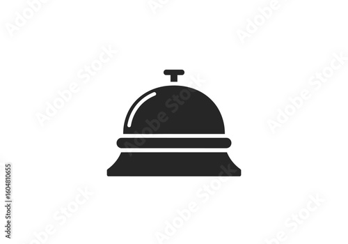 Simple Black Hotel Bell Icon Depicting Service and Hospitality.