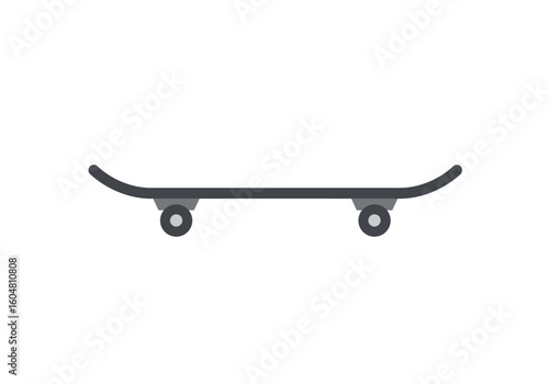 Minimalist Gray Skateboard with Curved Deck and Wheels Illustration.