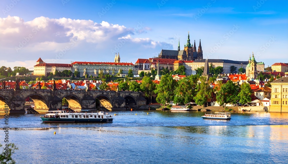 Obraz premium Panoramic cityscape of Prague's historic center