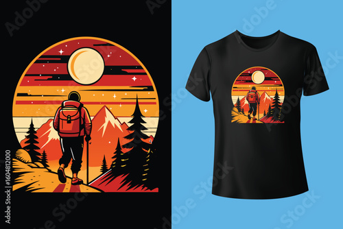 Hiking T-shirt design Vector Graphics. adventure mountain outdoor hiking custom t shirt design, outdoor adventure, Mountain illustration, Vector graphic, Outdoor Adventure Inspiring Motivation Quote.
